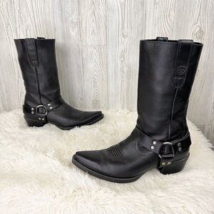 Ariat Black Leather Moto Boots with Buckle